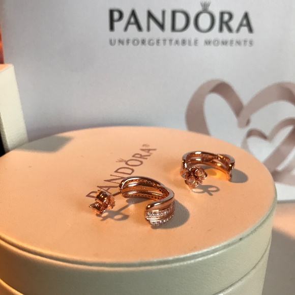 Pandora Entwined Hoop Rose Gold Earrings New - Picture 4 of 7